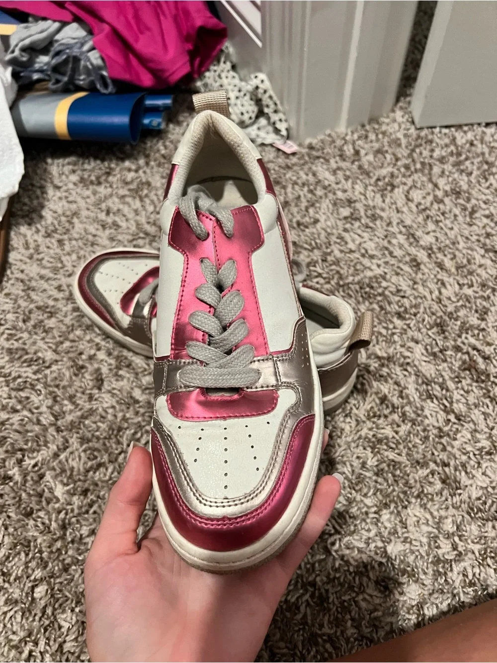 ShuShop White, Pink & Metallic Brown Women's Sneakers